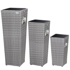 Polyrattan Blumentopf 3er-Set Grau