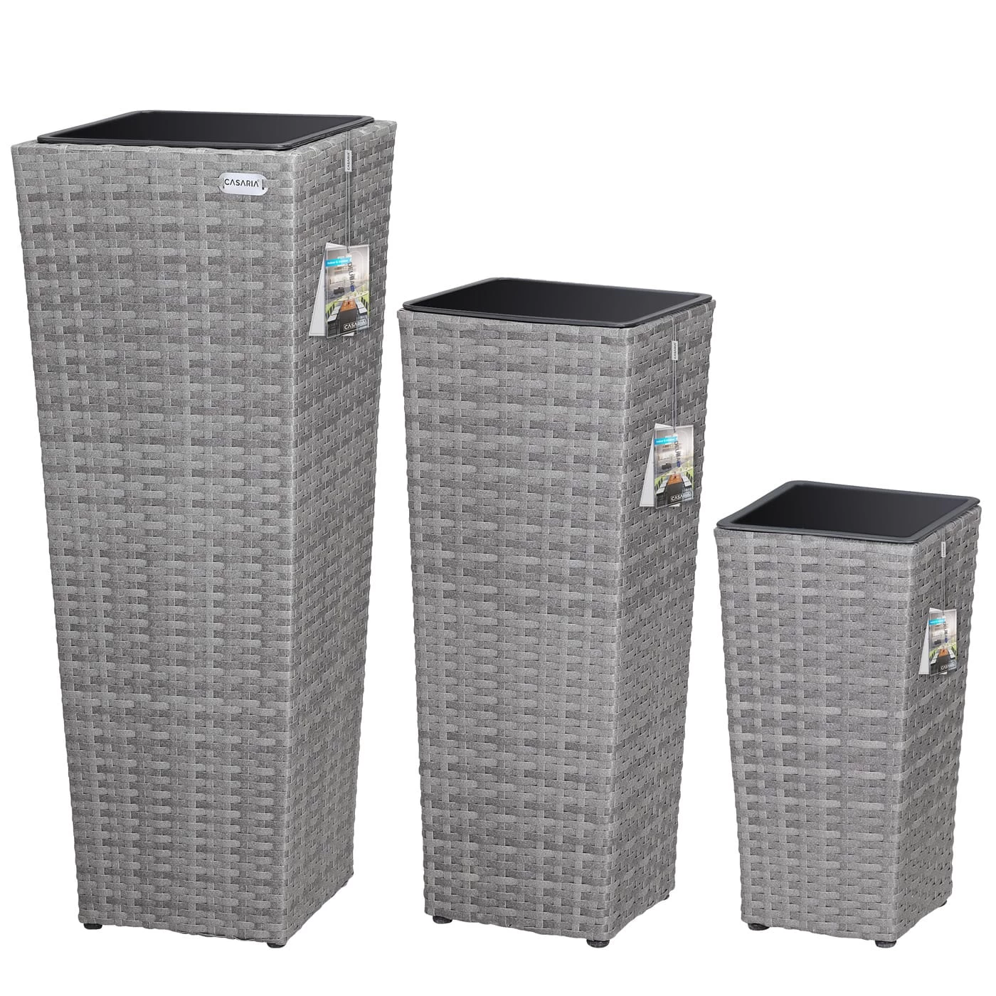 Polyrattan Blumentopf 3er-Set Grau 3 Polyrattan Blumentopf 3er-Set Grau