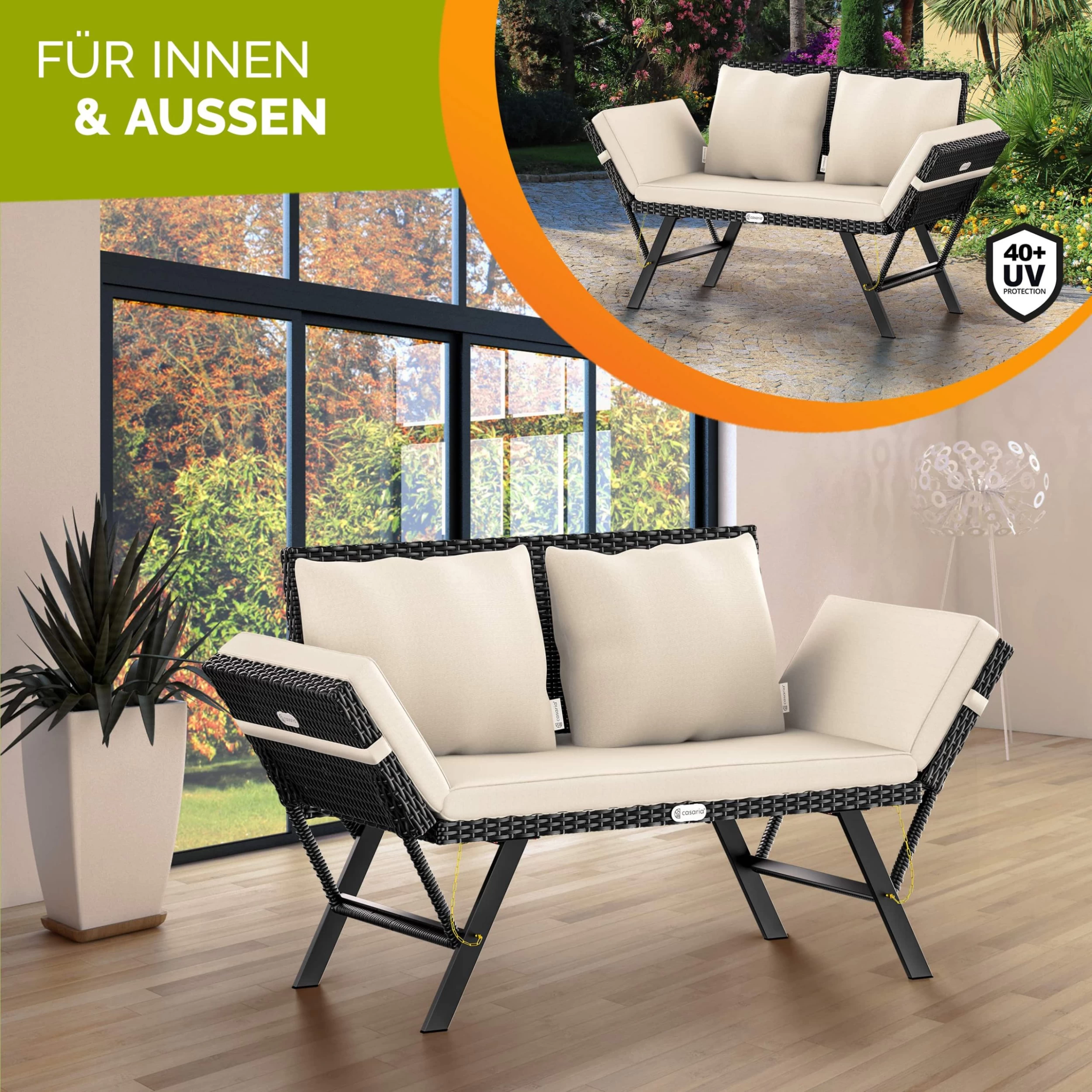 Polyrattan Gartenbank Schwarz/Creme 176x56x81cm 15 Polyrattan Gartenbank Schwarz/Creme 176x56x81cm – Bild 13