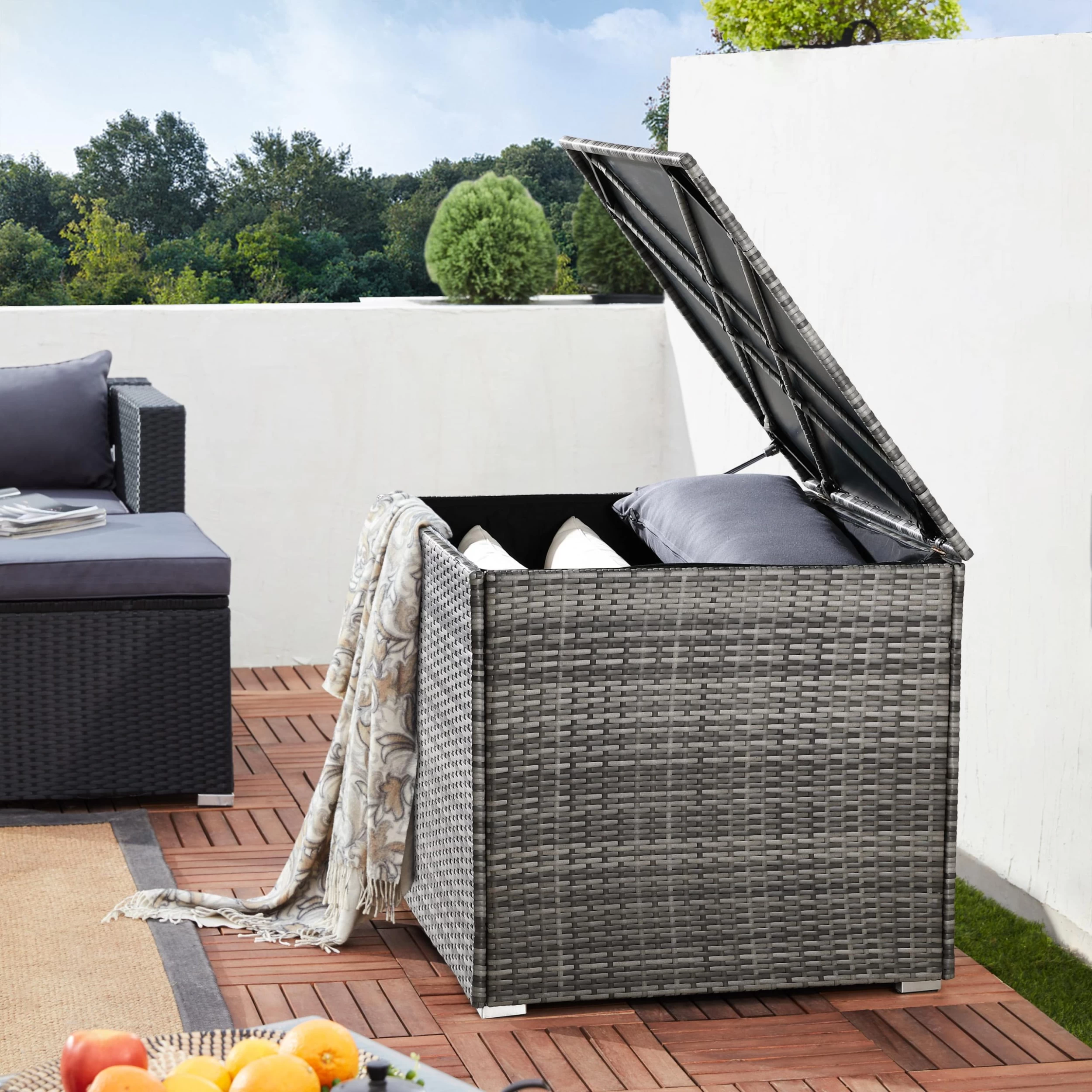 Polyrattan Auflagenbox Grau 75x75x70cm 9 Polyrattan Auflagenbox Grau 75x75x70cm – Bild 7