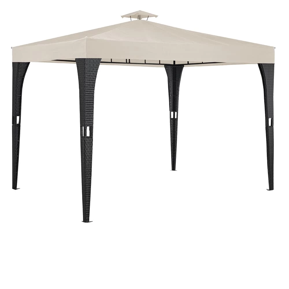Polyrattan Pavillon Schwarz/Creme 3x3m 3 Polyrattan Pavillon Schwarz/Creme 3x3m