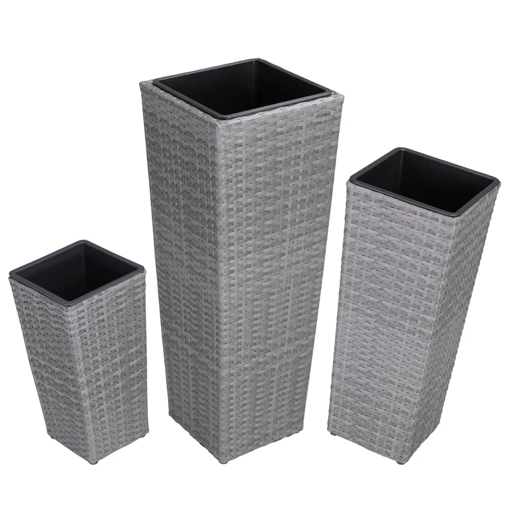 Polyrattan Blumentopf 3er-Set Grau 6 Polyrattan Blumentopf 3er-Set Grau – Bild 4