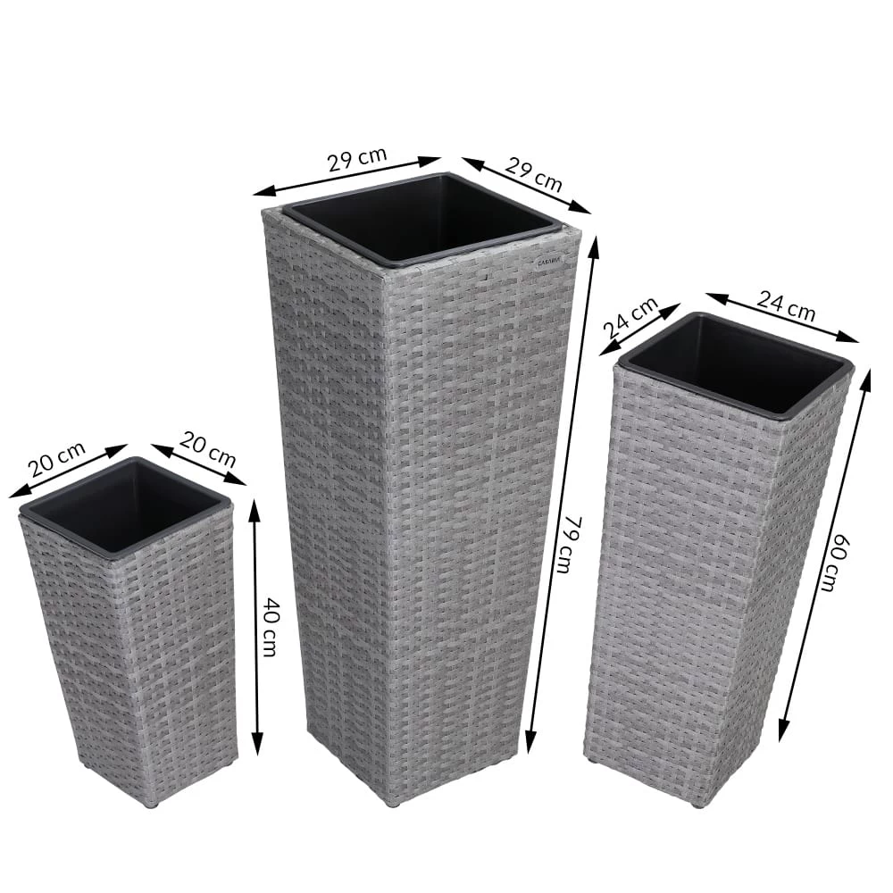 Polyrattan Blumentopf 3er-Set Grau 9 Polyrattan Blumentopf 3er-Set Grau – Bild 7