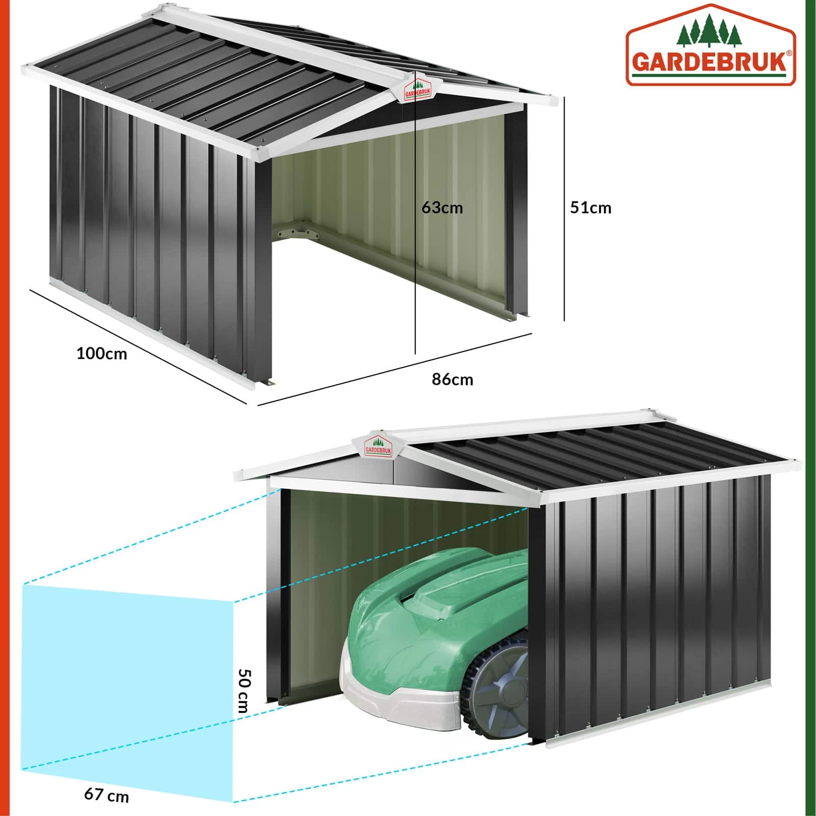 Mähroboter Garage Anthrazit Metall 86x100x63cm 10 Mähroboter Garage Anthrazit Metall 86x100x63cm – Bild 8