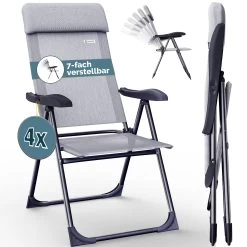 Gartenstuhl 4er-Set Grau Meliert Alu Klappbar