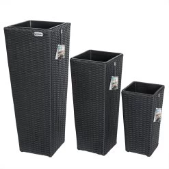 Polyrattan Blumentopf 3er-Set Schwarz