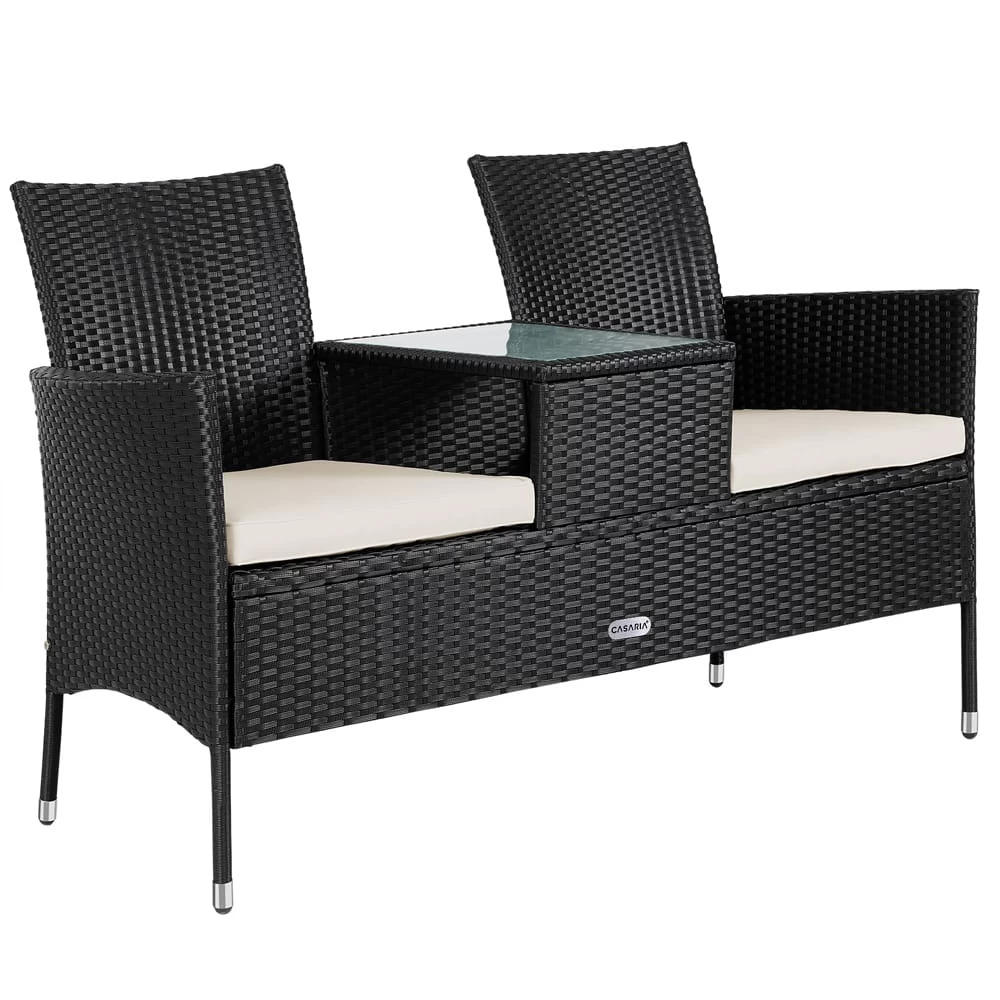 Polyrattan Kino Bank Schwarz 143x55x88cm 3 Polyrattan Kino Bank Schwarz 143x55x88cm