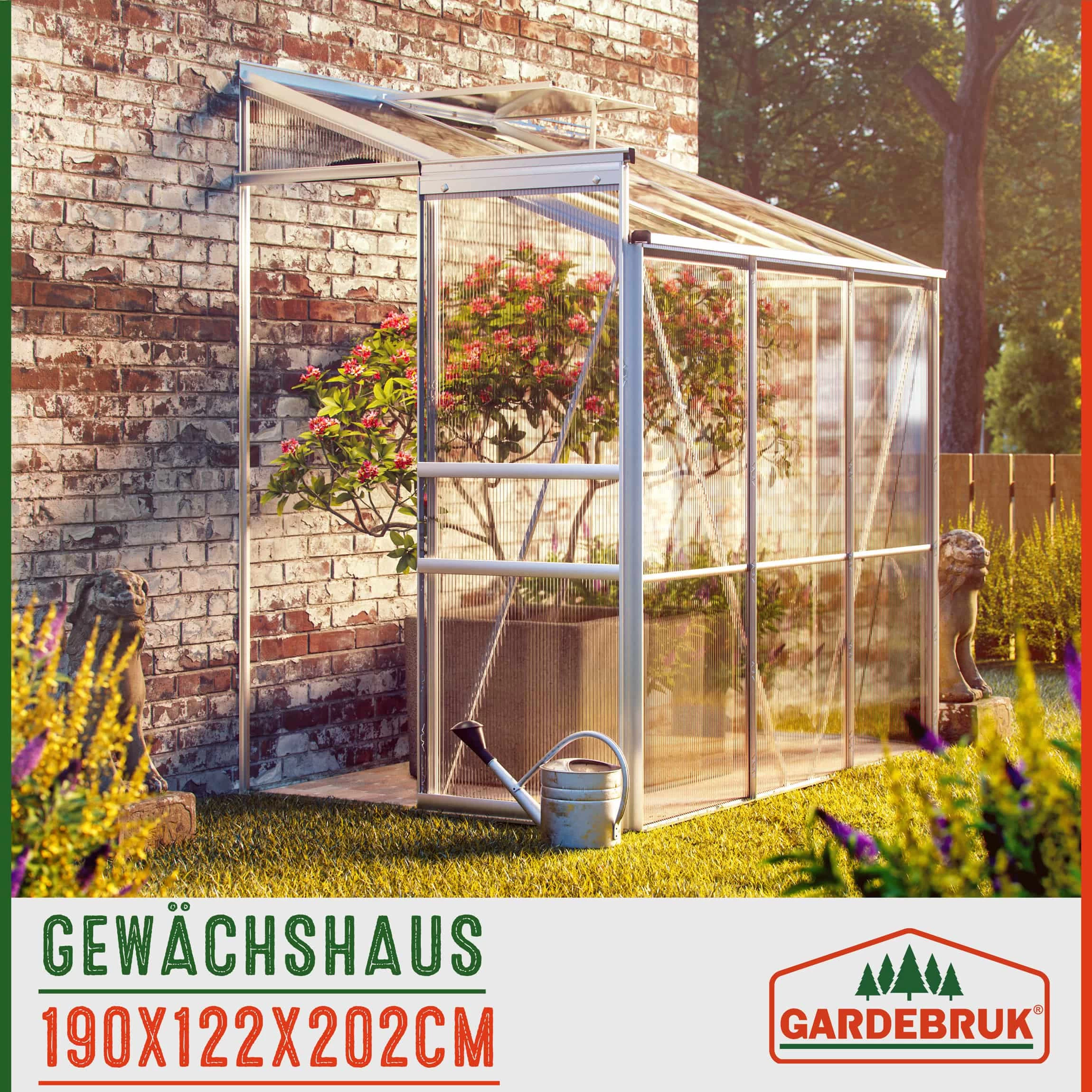 Alu Beistellgewächshaus 190x122x202cm Mit Fenster 4 Alu Beistellgewächshaus 190x122x202cm Mit Fenster – Bild 2