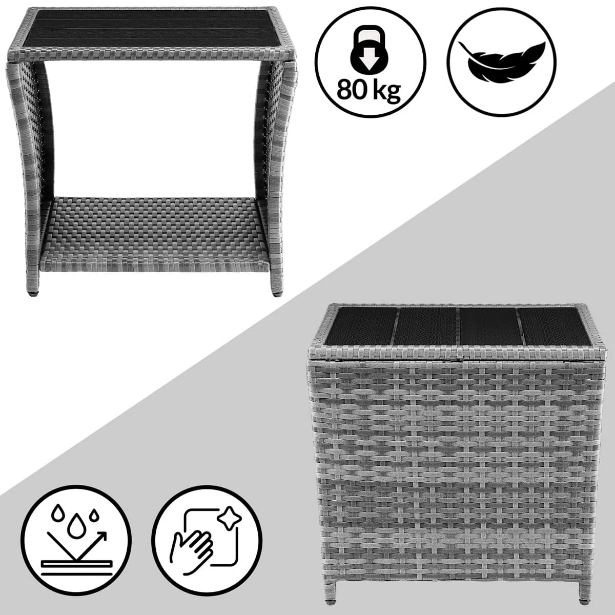 Polyrattan Beistelltisch Vedis Grau 45x45x40cm 11 Polyrattan Beistelltisch Vedis Grau 45x45x40cm – Bild 9