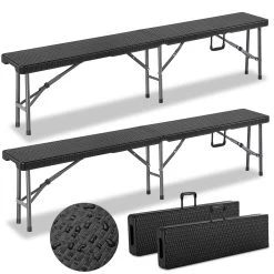 Rattanbänke Malmö 2er-Set Schwarz 180cm