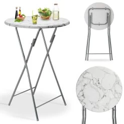 Stehtisch Weiß Marmoroptik Ø60cm Klappbar