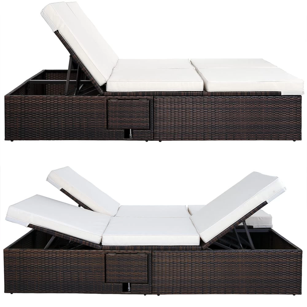 Polyrattan Sonnenliege Braun/Creme 196x116x38cm 6 Polyrattan Sonnenliege Braun/Creme 196x116x38cm – Bild 4