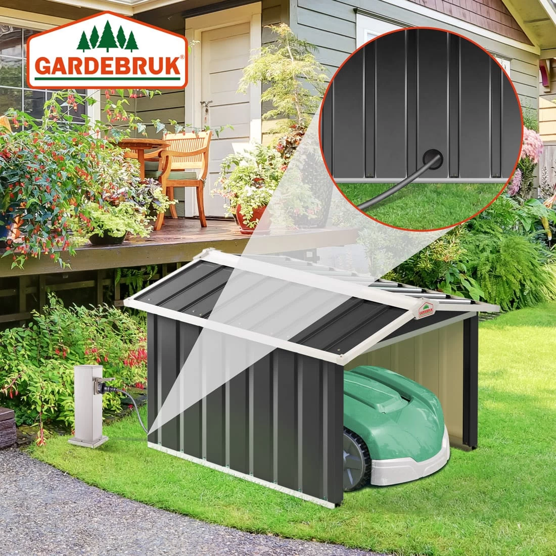 Mähroboter Garage Anthrazit Metall 86x100x63cm 6 Mähroboter Garage Anthrazit Metall 86x100x63cm – Bild 4