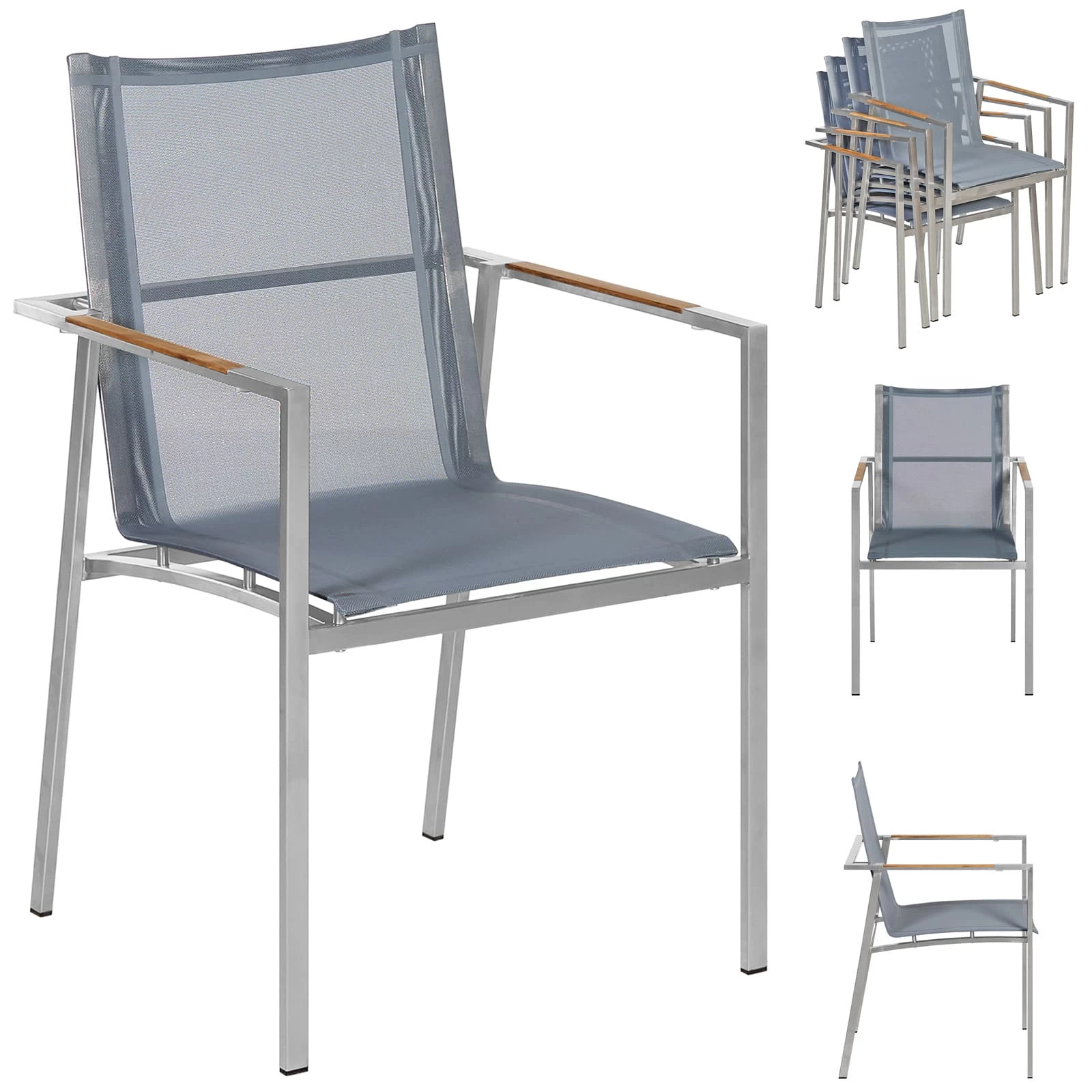 Gartenstuhl Monza 4er-Set Grau Stapelbar 10 Gartenstuhl Monza 4er-Set Grau Stapelbar – Bild 8