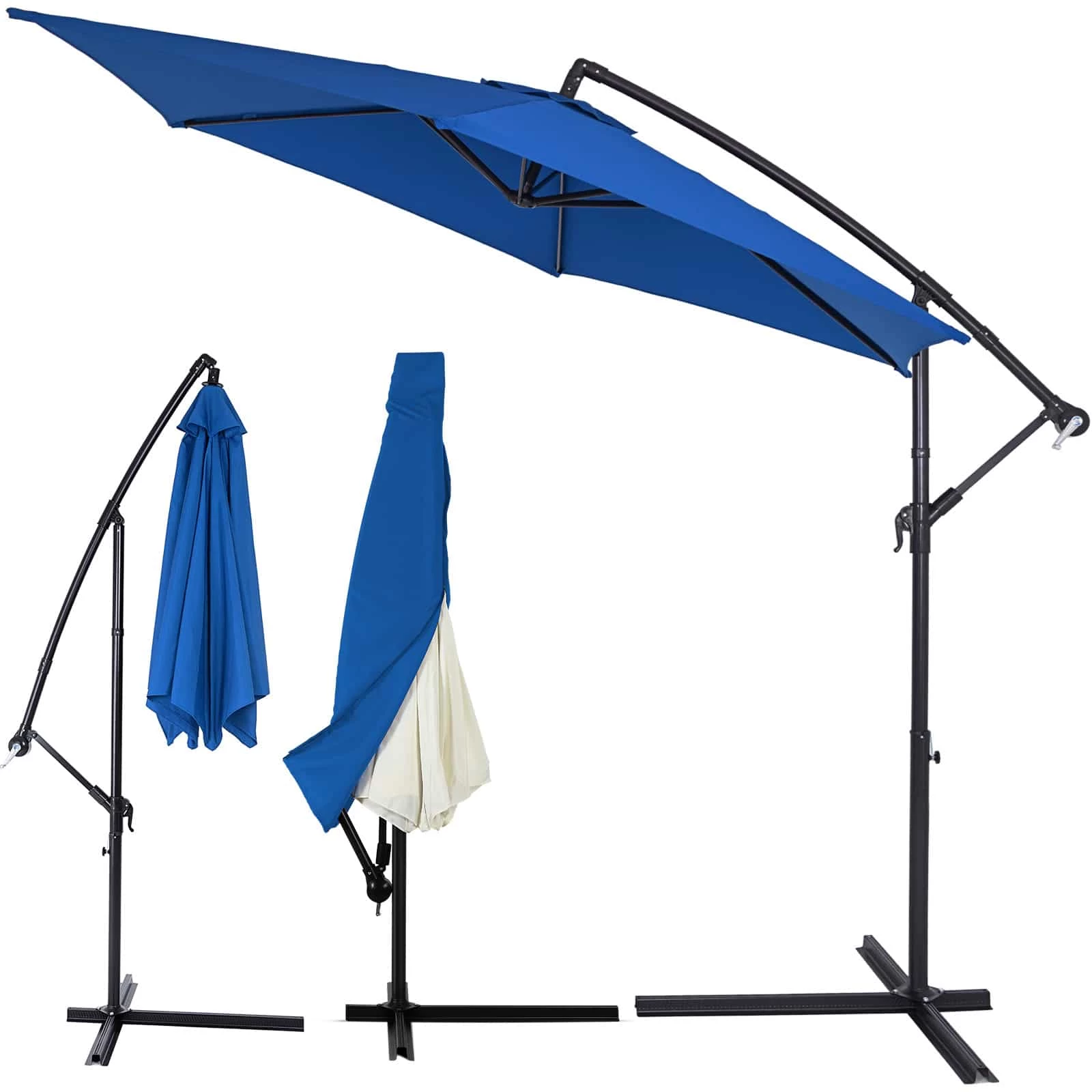 Ampelschirm Blau Alu Ø330cm UV-Schutz 50+ + Abdeckung 3 Ampelschirm Blau Alu Ø330cm UV-Schutz 50+ + Abdeckung