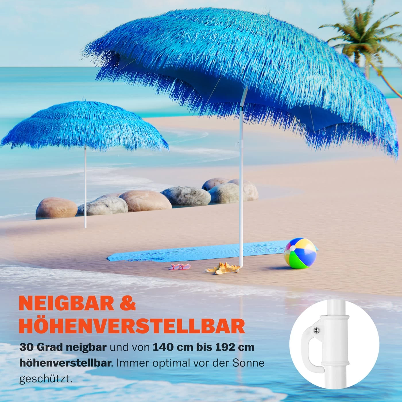 Sonnenschirm Hawaii Blau Ø160cm UV-Schutz 30+ 3 Sonnenschirm Hawaii Blau Ø160cm UV-Schutz 30+ – Bild 2