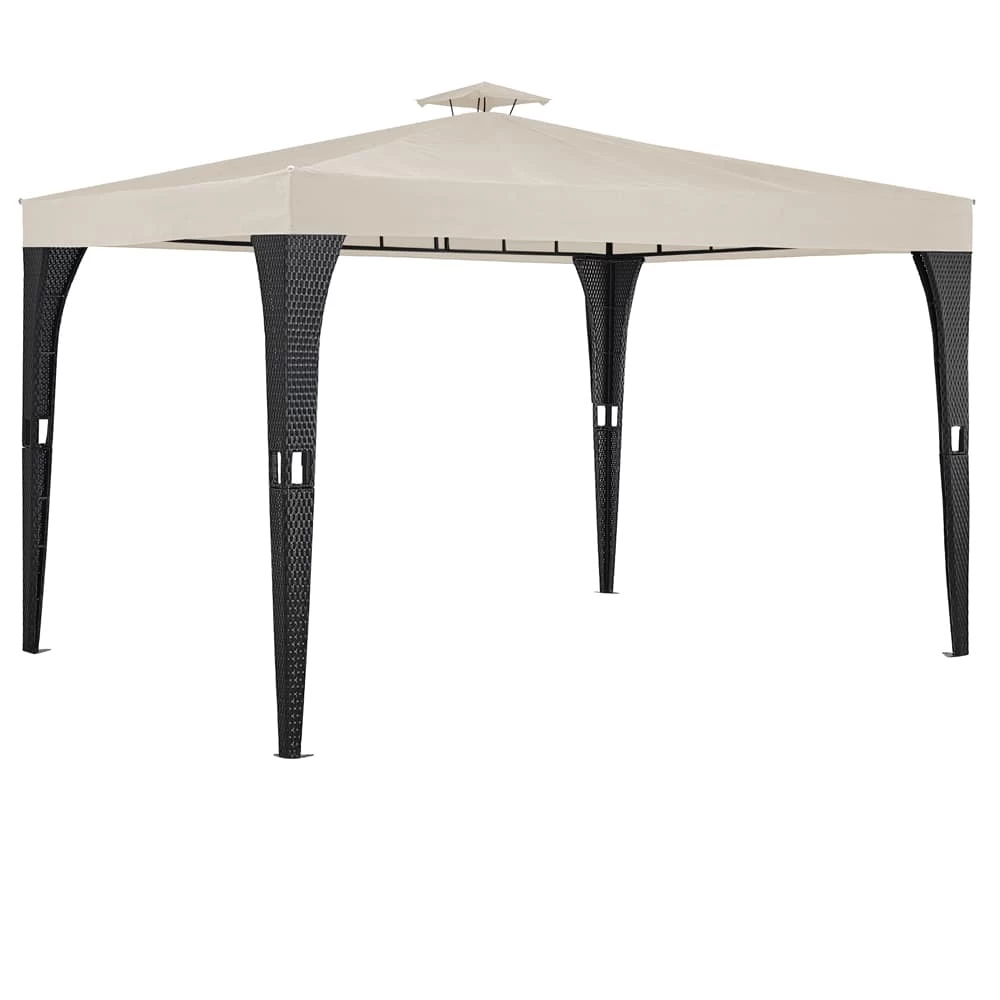 Polyrattan Pavillon Schwarz/Creme 3x4m 3 Polyrattan Pavillon Schwarz/Creme 3x4m