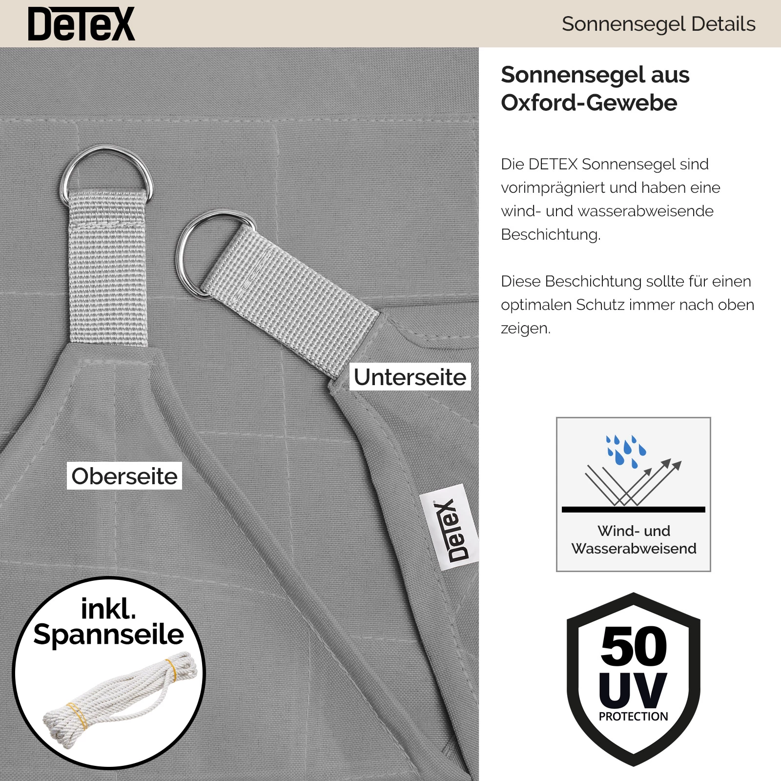 Sonnensegel Oxford Dreieck Sand 5x5x5m 10 Sonnensegel Oxford Dreieck Sand 5x5x5m – Bild 8