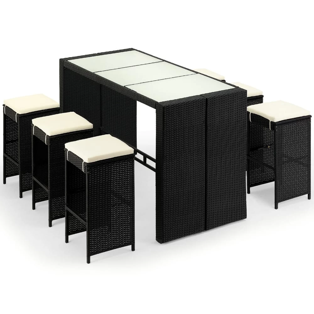 Polyrattan Bar-Set Rio 7-tlg. Schwarz Inkl. Sitzauflagen 4 Polyrattan Bar-Set Rio 7-tlg. Schwarz Inkl. Sitzauflagen – Bild 2
