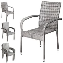 Polyrattan Stapelstuhl Comfort 4er-Set Grau