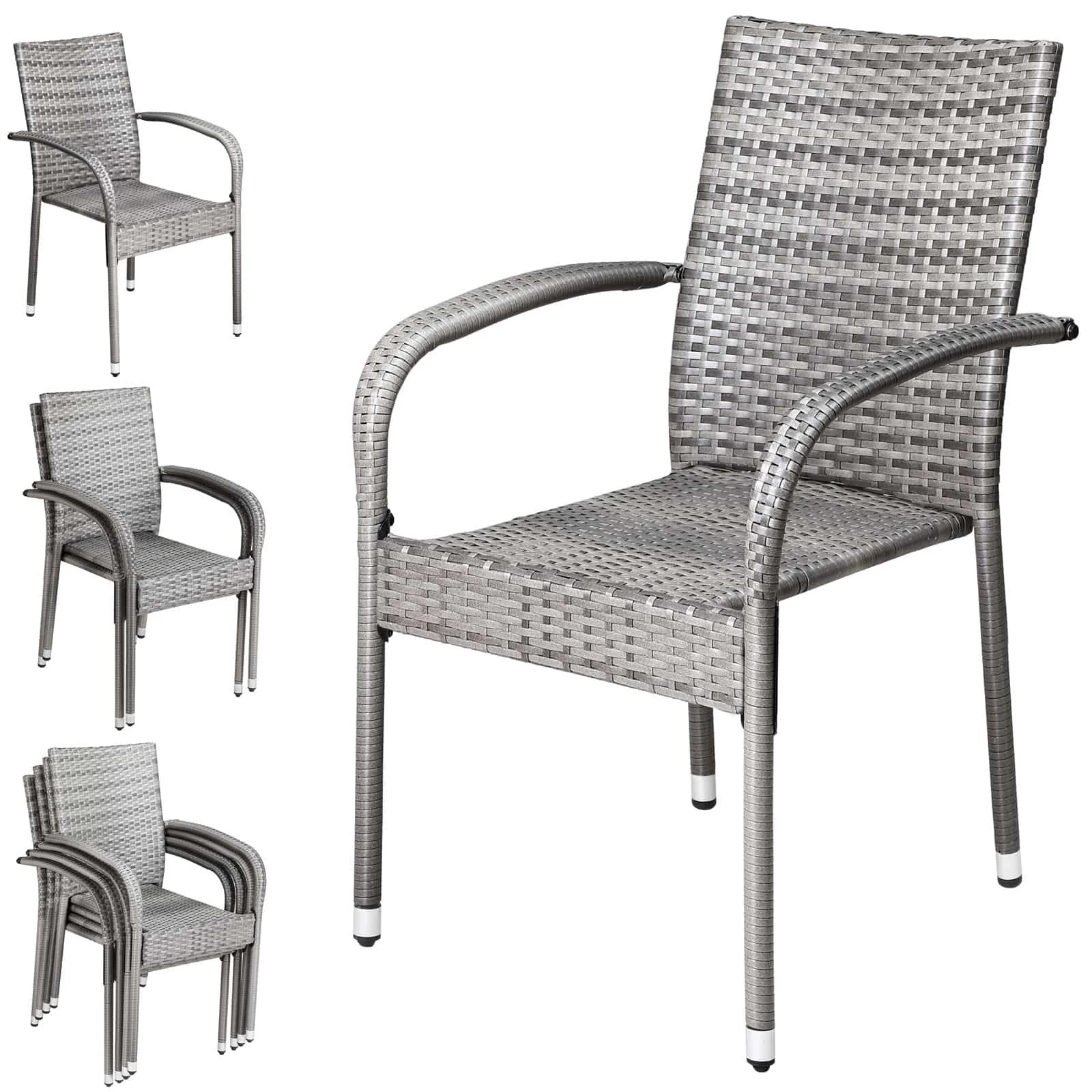 Polyrattan Stapelstuhl Comfort 4er-Set Grau 3 Polyrattan Stapelstuhl Comfort 4er-Set Grau
