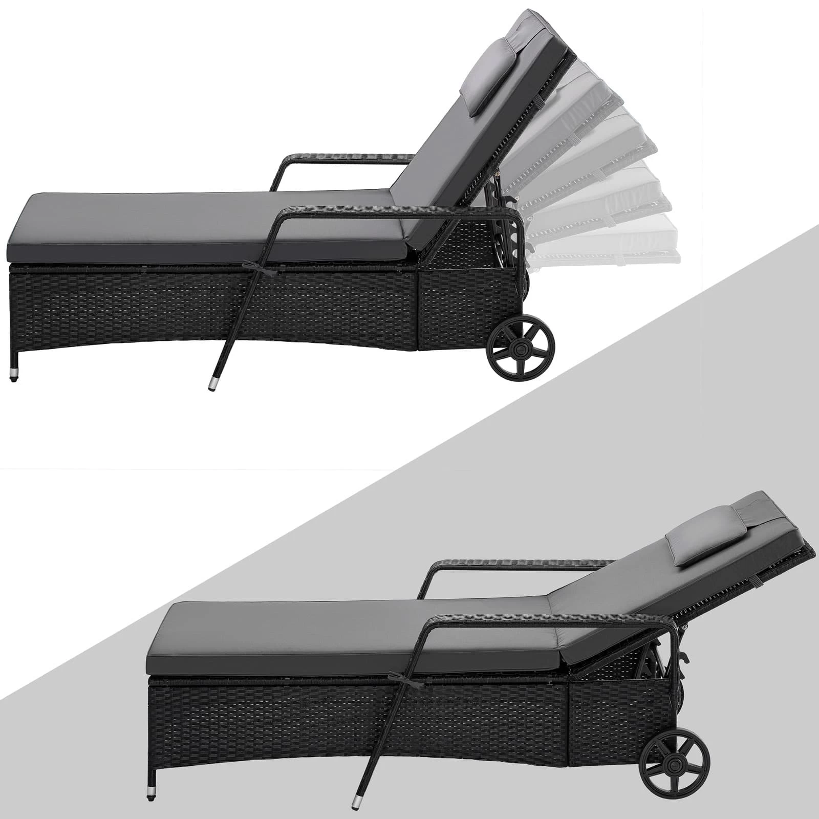 Polyrattan Sonnenliege Schwarz/Anthrazit 193x90x43cm 8 Polyrattan Sonnenliege Schwarz/Anthrazit 193x90x43cm – Bild 6