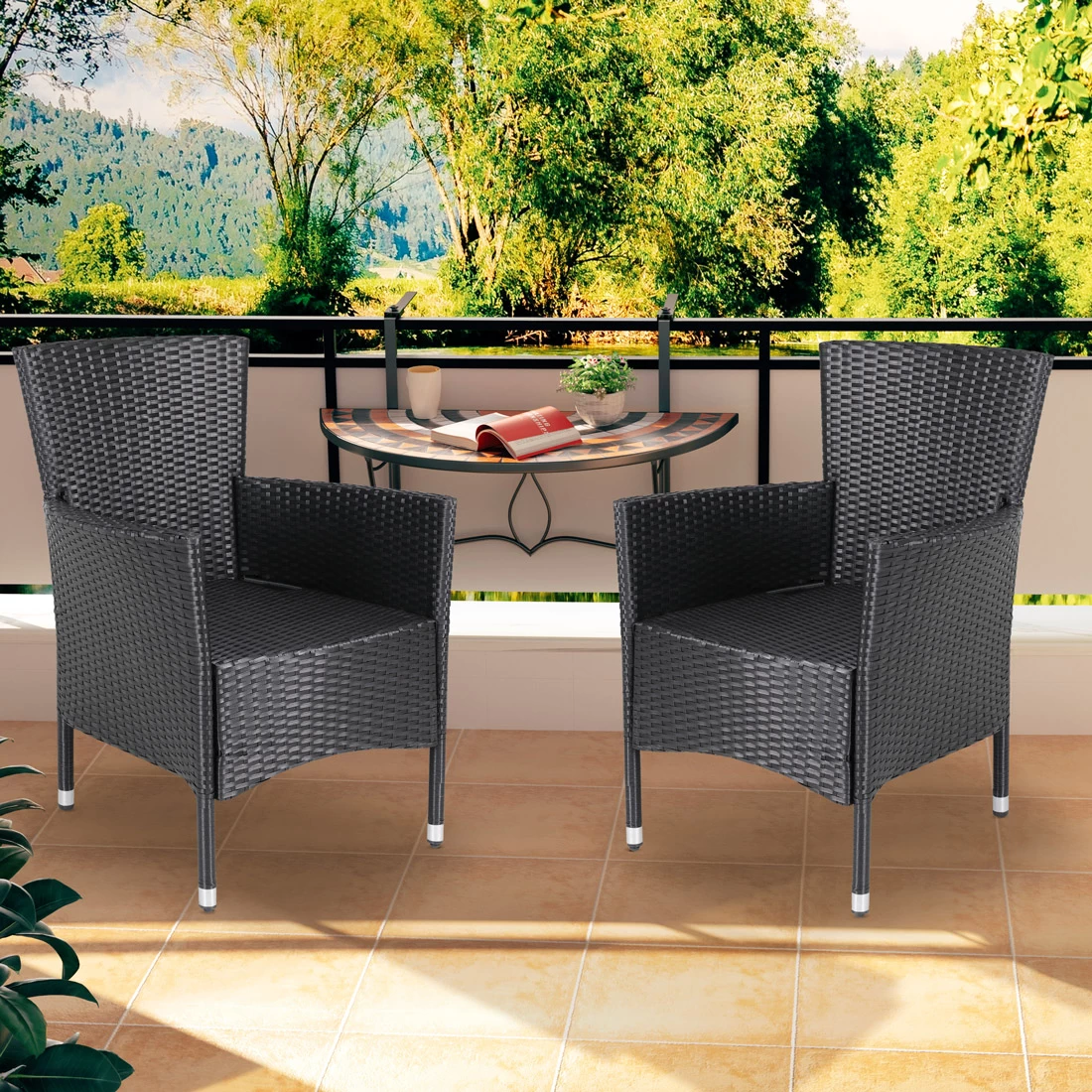 Polyrattan Gartenstuhl 3er-Set Schwarz Stapelbar 4 Polyrattan Gartenstuhl 3er-Set Schwarz Stapelbar – Bild 2