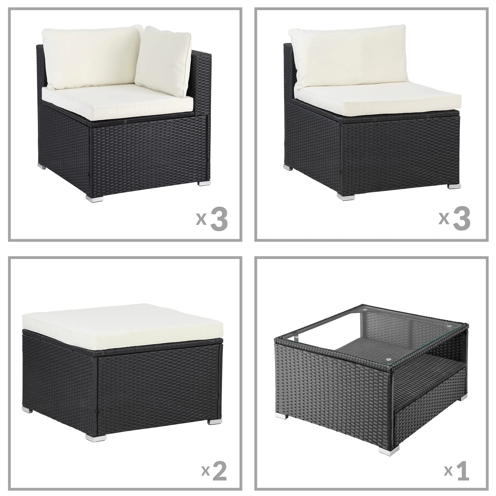 Polyrattan Ecklounge XXL Schwarz/Creme Inkl. Kissen 4 Polyrattan Ecklounge XXL Schwarz/Creme Inkl. Kissen – Bild 2