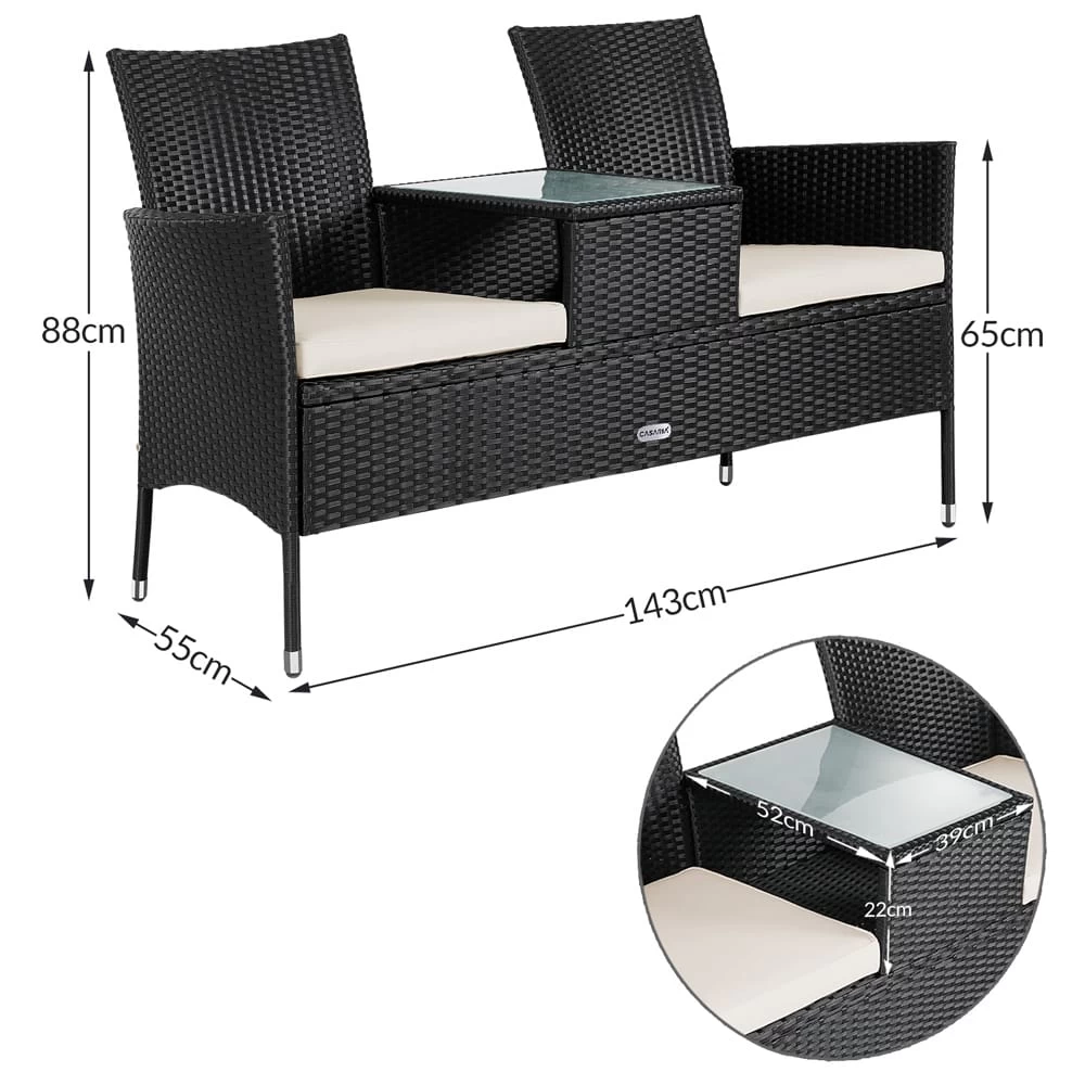 Polyrattan Kino Bank Schwarz 143x55x88cm 7 Polyrattan Kino Bank Schwarz 143x55x88cm – Bild 5