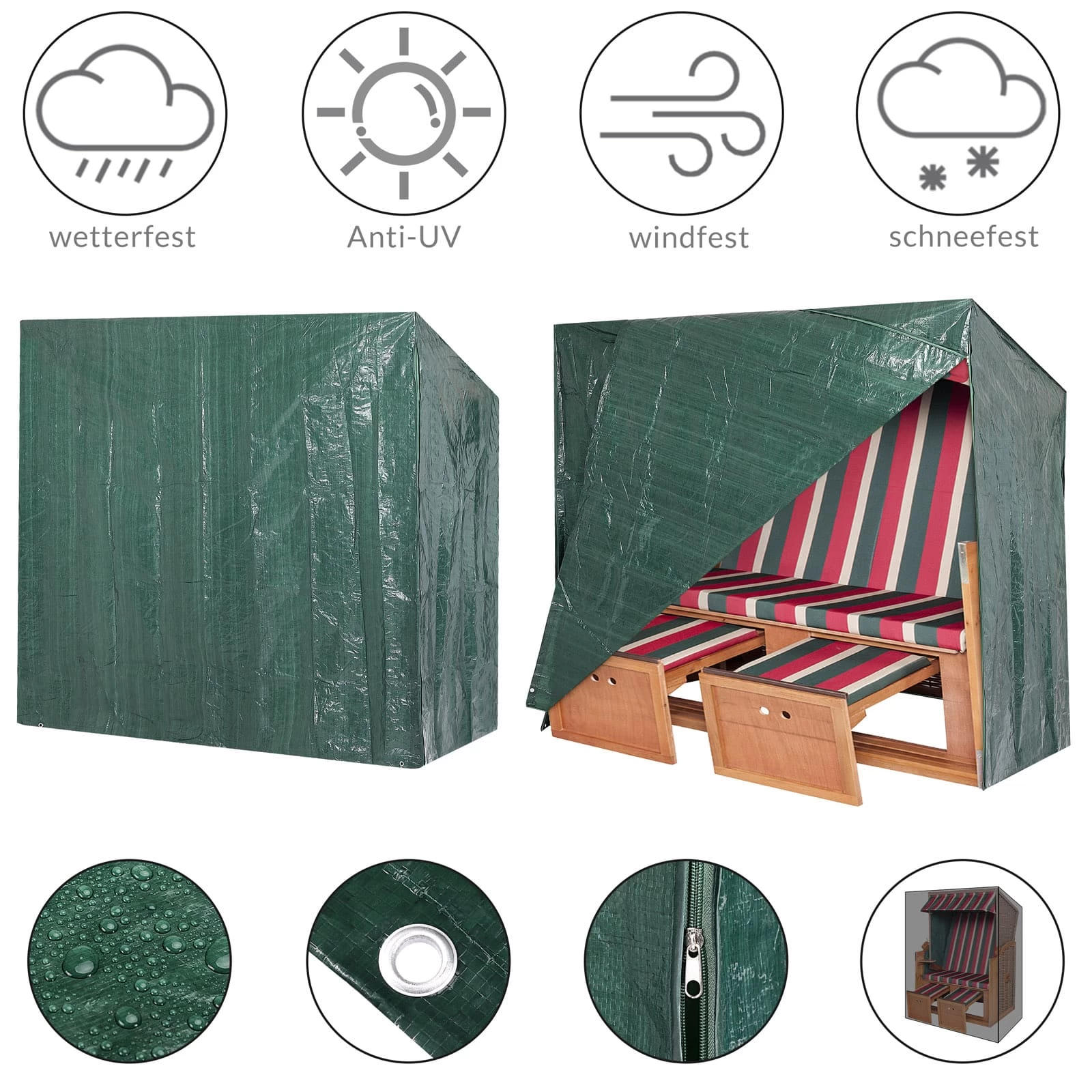 Abdeckung Strandkorb Grün 165x125x90cm 3 Abdeckung Strandkorb Grün 165x125x90cm