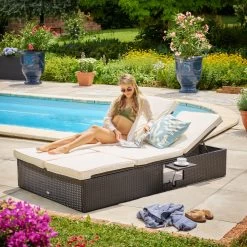 Polyrattan Sonnenliege Schwarz/Creme 196x116x38cm Verstellbar -Gartenmöbel Und Dekoration Geschäft fb27fe1677cb42b400572a21ce9ca63d de 992855d 13 1