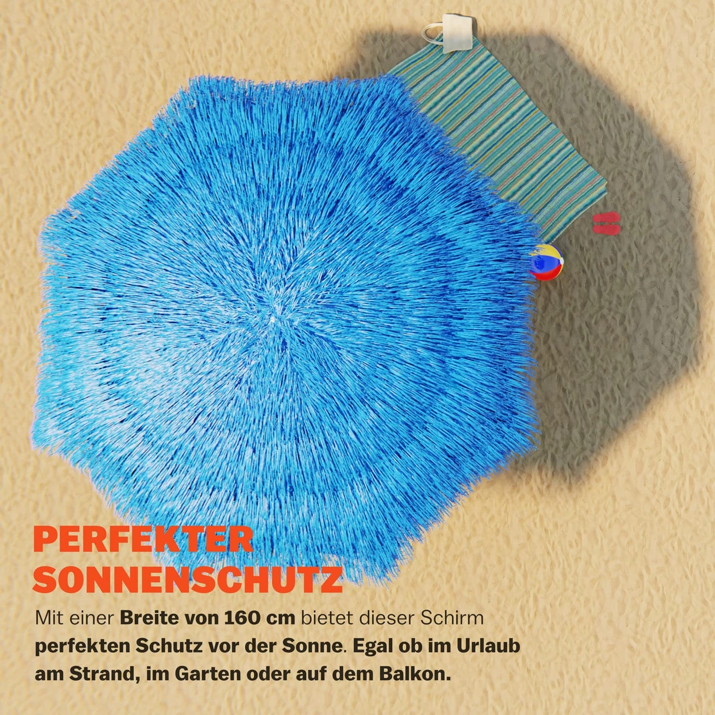 Sonnenschirm Hawaii Blau Ø160cm UV-Schutz 30+ 5 Sonnenschirm Hawaii Blau Ø160cm UV-Schutz 30+ – Bild 4