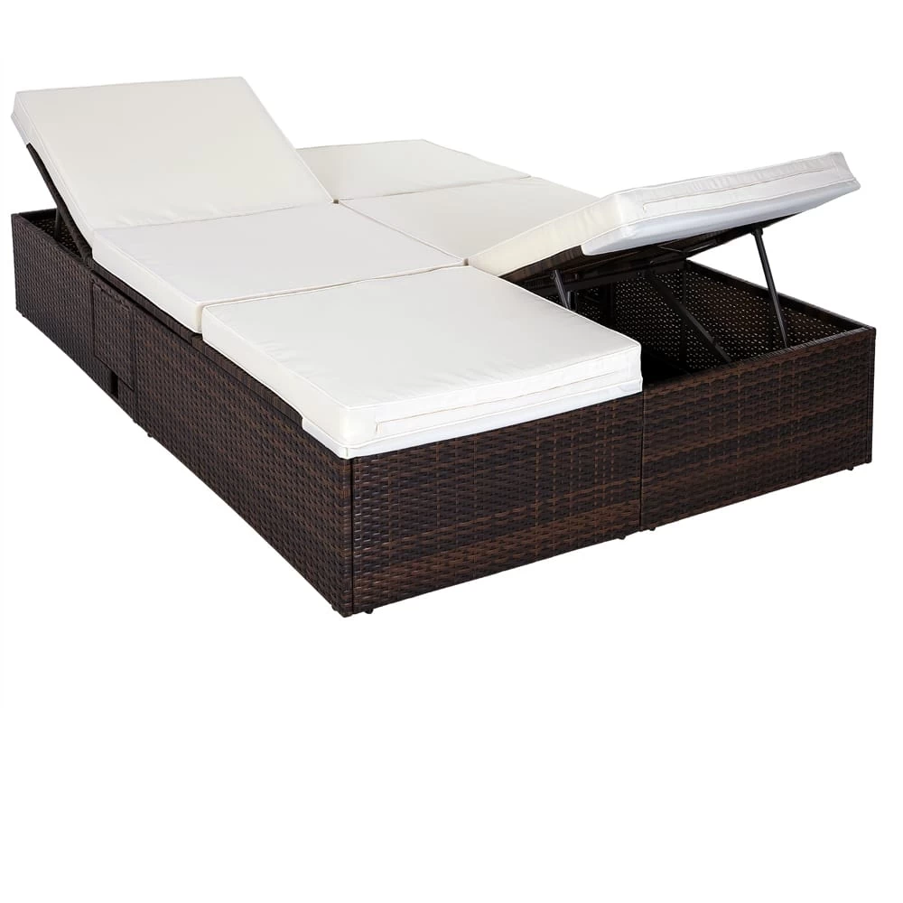 Polyrattan Sonnenliege Braun/Creme 196x116x38cm 8 Polyrattan Sonnenliege Braun/Creme 196x116x38cm – Bild 6